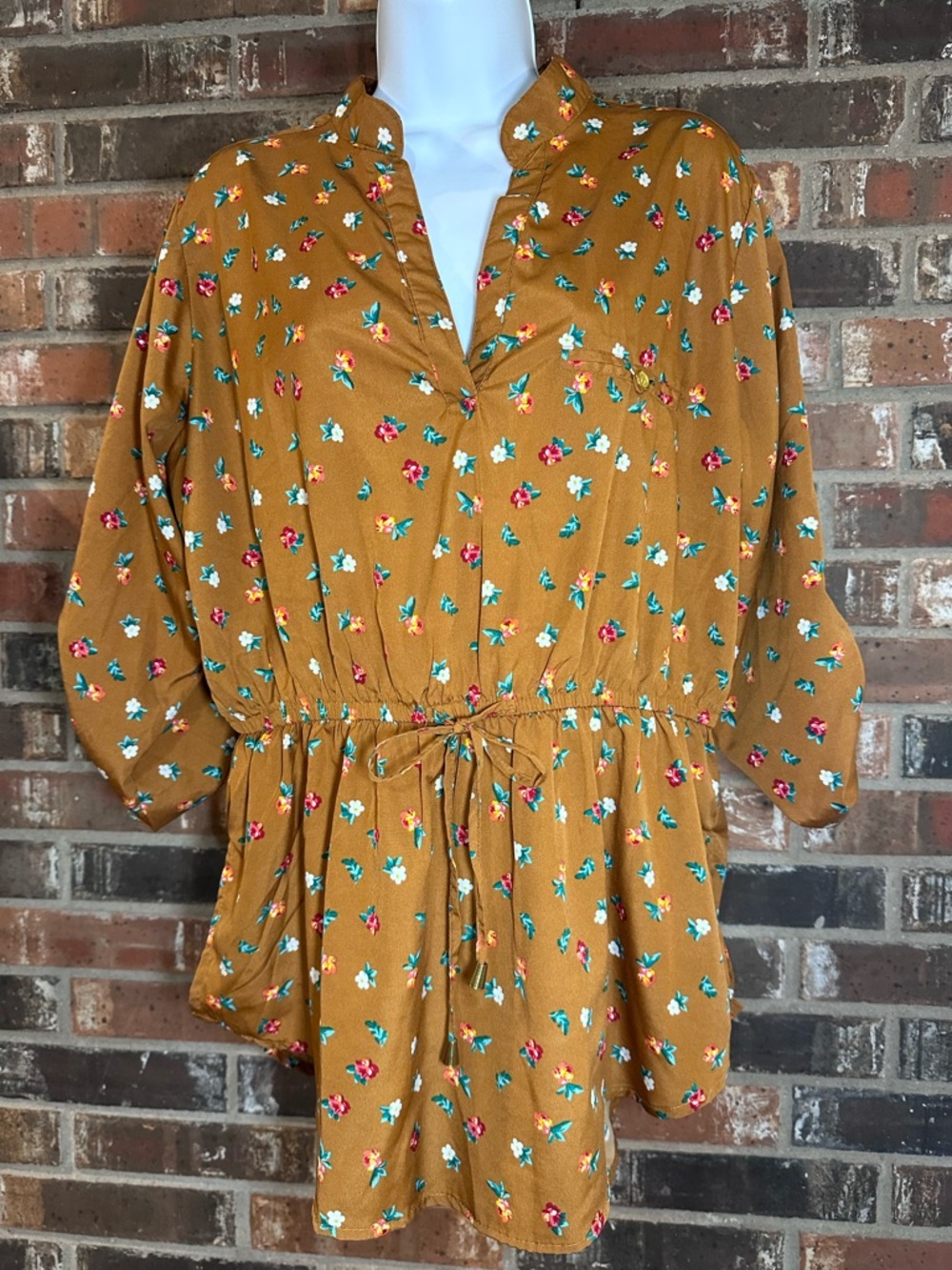 Women’s Mustard Floral Tunic with Drawstring Waist